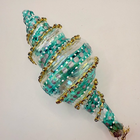 Seashell Glass Ornament with Rhinestones Large 7” - Picture 3 of 4